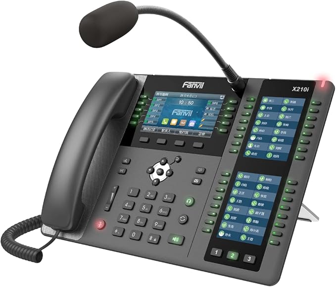 Fanvil X210i Paging Console Phone, 4.3-Inch Color Display, Two 3.5-Inch Side Color Displays for DSS Keys. 20 SIP Lines, Gooseneck Microphone, Dual-Port Gigabit Ethernet, Power Adapter Not Included