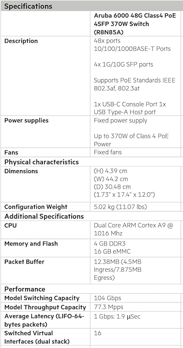 HPE Aruba CX 6000 48G CL4 4SFP Switch (R8N85A)