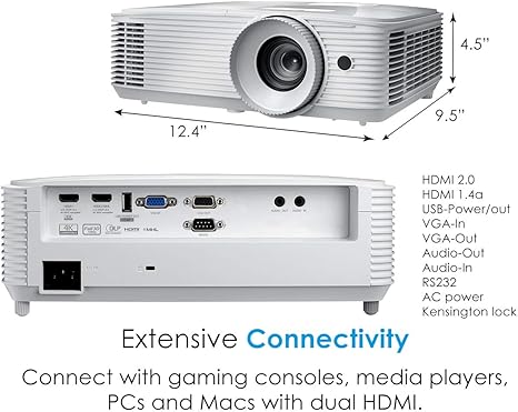 Optoma HD39HDR High Brightness HDR Home Theater Projector | 120Hz Refresh Rate | 4000 lumens | Fast 8.4ms Response time with 120Hz | Easy Setup with 1.3X Zoom | 4K Input | Quiet Operation 26dB