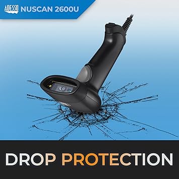 Adesso NuScan 2600U 1D 2D Wired Barcode Scanner with Handheld Bar Code Reader Plug and Play, for Warehouse, Library, Supermarket
