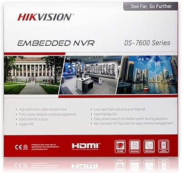 HIKVISION NVR DS-7616NI-K2/16P H.265 16-Channel PoE 4K Network Video Recorder NVR, Embedded Plug & Play