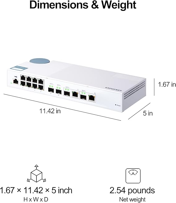 QNAP QSW-M408-2C-US 10GbE Managed Switch, with 2-Port 10GbE SFP+/RJ45 Combo, 2-Port 10GbE SFP+, 2-Port 10GbE Base-T (RJ45) and 8-Port Gigabit
