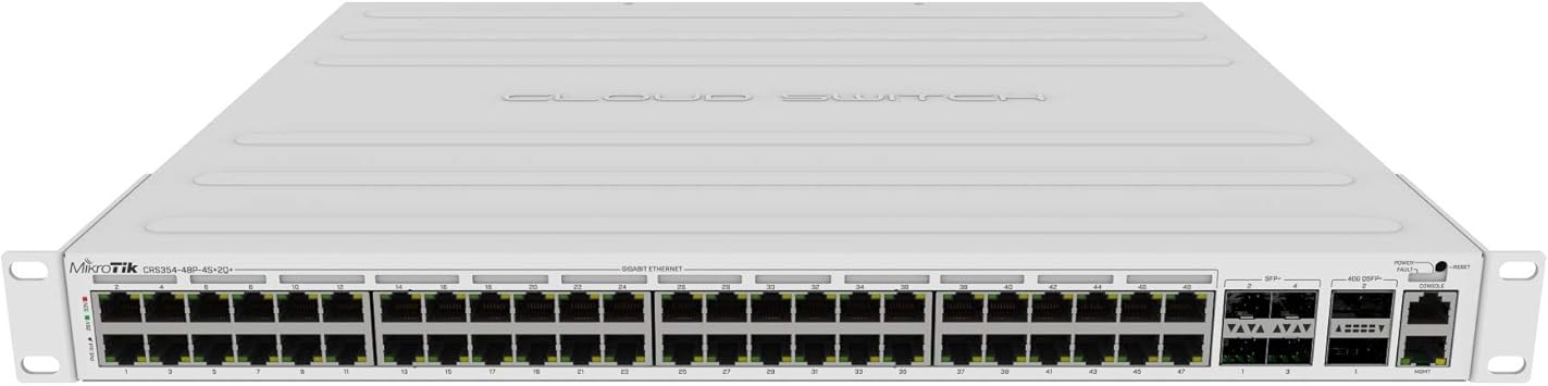 MikroTik CRS354-48P-4S+2Q+RM: 48x Gigabit PoE Ports, 10Gb SFP+ & 40G QSFP+ Switch, Black Metal Case