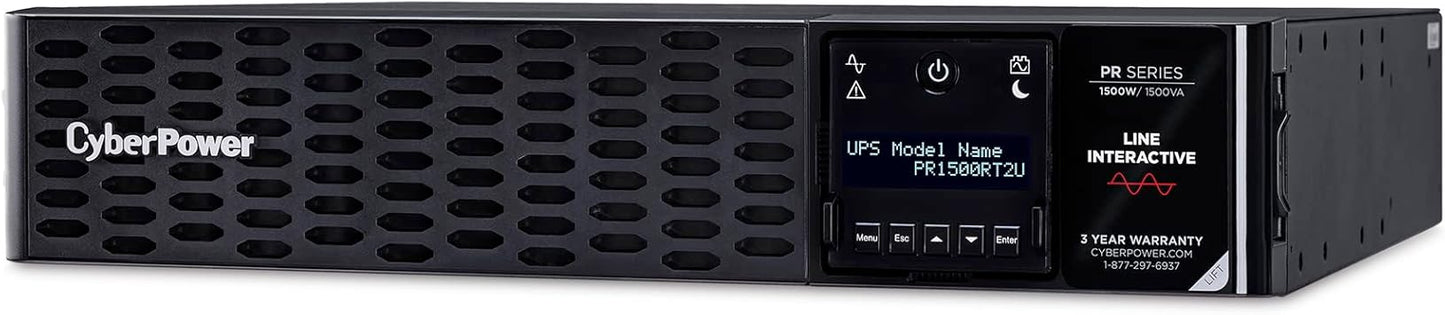 CyberPower PR1500RT2U Smart App Sinewave UPS System, 1500VA/1500W, 8 Outlets, 2U Rack/Tower, AVR