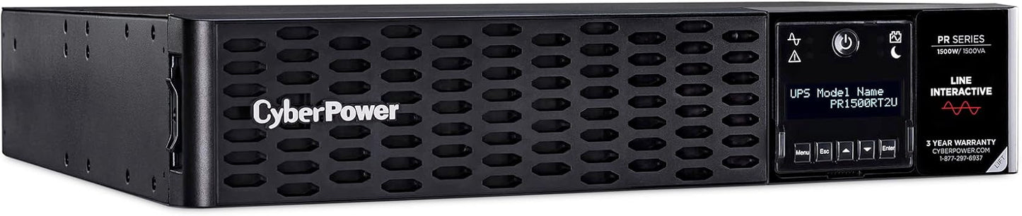 CyberPower PR1500RT2U Smart App Sinewave UPS System, 1500VA/1500W, 8 Outlets, 2U Rack/Tower, AVR