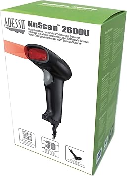 Adesso NuScan 2600U 1D 2D Wired Barcode Scanner with Handheld Bar Code Reader Plug and Play, for Warehouse, Library, Supermarket