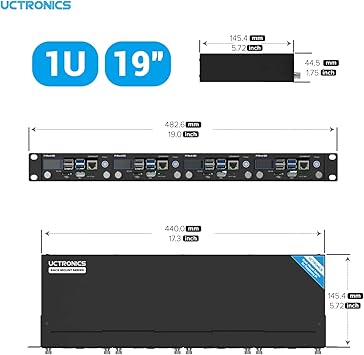 UCTRONICS Pi Rack Pro for Raspberry Pi 4B, 19" 1U Rack Mount, Support for 4 2.5" SSDs, Secure Shutdown, 0.96" Color Display