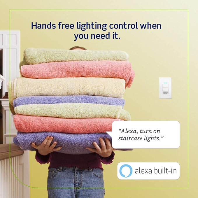 Leviton Smart Dimmer with Amazon Alexa Built-in Wi-Fi Voice Activated Decora Smart Dimmer DWVAA-1BW No Hub Required with Screwless Wallplate Included in White