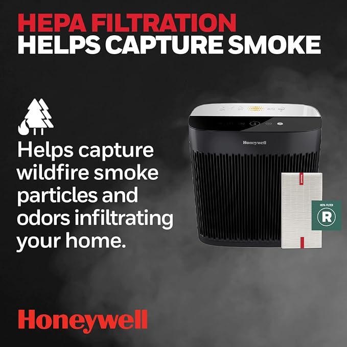 Honeywell HPA5300 InSight HEPA Air Purifier with Air Quality Indicator and Auto Mode, Allergen Reducer for Extra-Large Rooms (500 sq ft), Black - Wildfire/Smoke, Pollen, Pet Dander & Dust Air Purifier