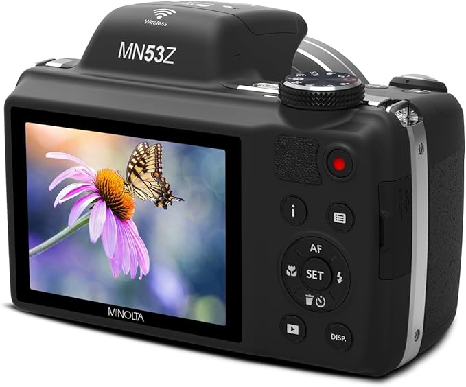 Minolta Pro Shot 16 Mega Pixel HD Digital Camera with 53x Optical Zoom, Full 1080p HD Video & 16GB SD Card, MN53Z, Black