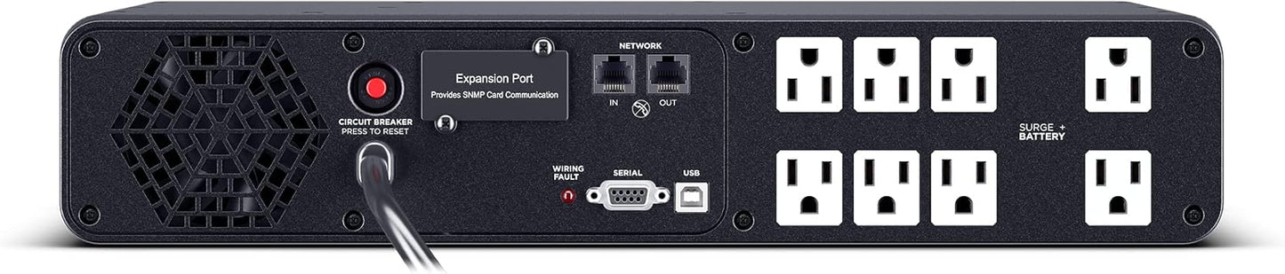 CyberPower CP1500PFCRM2U PFC Sinewave UPS System, 1500VA/1000W, 8 Outlets, AVR, Short Depth 2U Rackmount