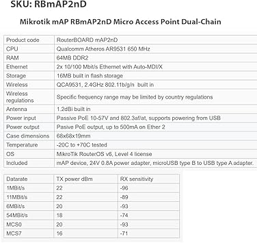 Mikrotik mAP 10-Units RBmAP2nD Dual-Chain 2.4GHz Micro Access Point PoE Out RouterOS L4