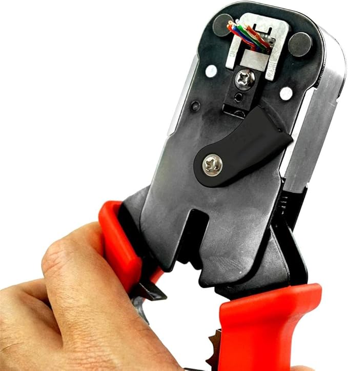 Simply45 ProSeries All-In-One RJ45 Crimp Tool for Pass-Through & Standard WE/SS RJ45 - Includes Tool Lock, Click Socket, Blade Storage, Stripper/Cutter - S45-C101