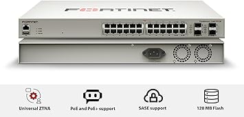 FORTINET FortiSwitch 124F-FPOE - FS-124F-FPOE, L2+ Managed POE Switch with 24GE + 4SFP+, 24port POE. Rack Mountable
