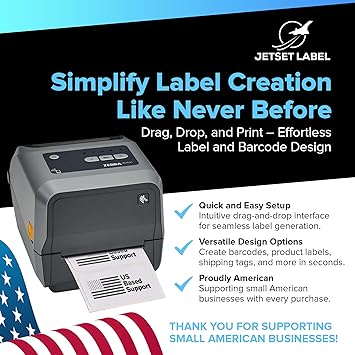 JetSet Label Zebra ZD621 | Thermal Transfer & Direct Thermal Printer ZD6A043-301F00EZ | 300 DPI | USB, USB Host, Ethernet, Serial, BTLE5 Connectivity | Includes Jet Set Software