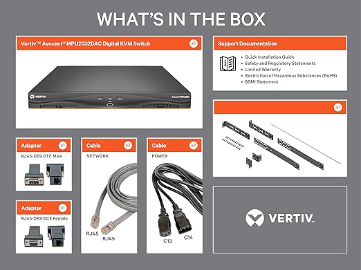 Avocent Vertiv MPU KVM Switch | 32 Port | 2 Digital Path | Dual AC Power TAA| KVM Over IP Switches | Remote Access to KVM, USB and Serial Connections (MPU2032DAC-400)