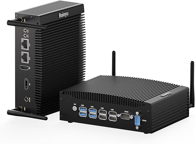Baieyu Mini Computer 8GB RAM DDR4 128GB SSD Fanless Industrial Mini PC DDR4 Core i5-7300U Mini Desktop Computer Windows 10 Pro 2 HD RS232 COM Fanless PC Industrial PC Dual Band WiFi&BT4.2