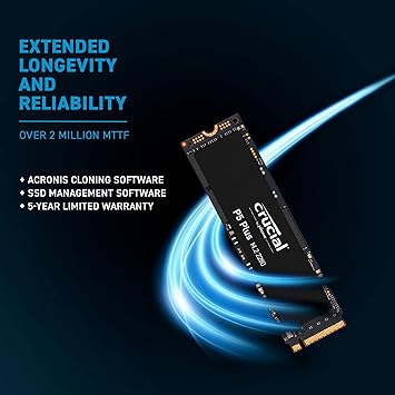 Crucial P5 Plus 2TB PCIe Gen4 3D NAND NVMe M.2 SSD, up to 6600MB/s - CT2000P5PSSD8,Black