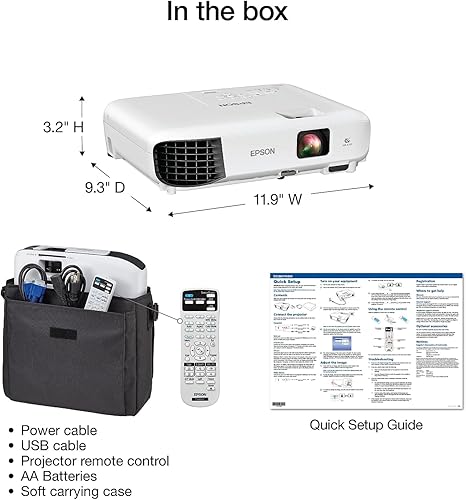 Epson EX3280 3-Chip 3LCD XGA Projector, 3,600 Lumens Color Brightness, 3,600 Lumens White Brightness, HDMI, Built-in Speaker, 15,000:1 Contrast Ratio