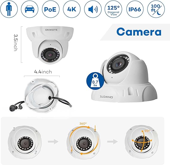 ONWOTE 8 Channel 4K NVR PoE Security Camera System, 6X 8MP Wired Outdoor IP Cameras, 125° FoV, AI Human Vehicle Detection, 8CH NVR 2TB Record Video Audio, CCTV Surveillance Kit for Home Businesses