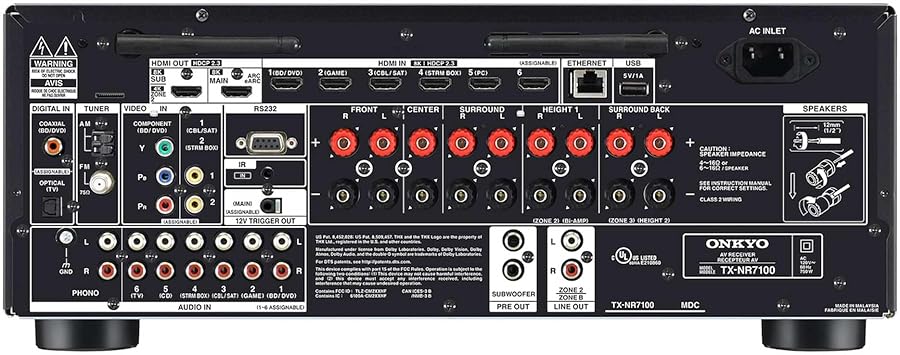 Onkyo TX-NR7100 9.2-Channel 8K/4K Network A/V Receiver, 220W Per Channel at 6 Ohms Black TXNR7100