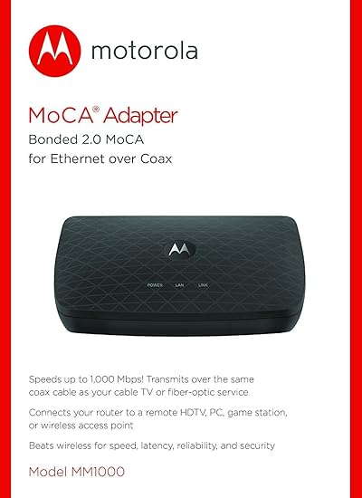 Motorola MOCA Adapter for Ethernet Over Coax, 1,000 Mbps Bonded 2.0 MoCA (Model MM1000)