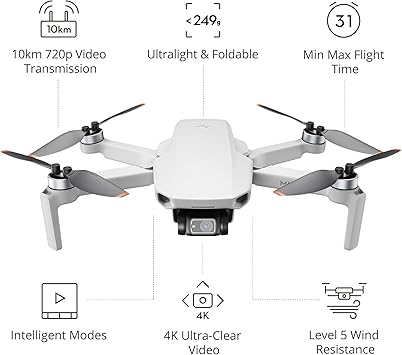 DJI Mini 2 – Ultralight and Foldable Drone Quadcopter for Adults and Kids, 3-Axis Gimbal with 4K Camera, 12MP Photo, 31 Mins Flight Time, OcuSync 2.0 10km HD Video Transmission, QuickShots, Gray