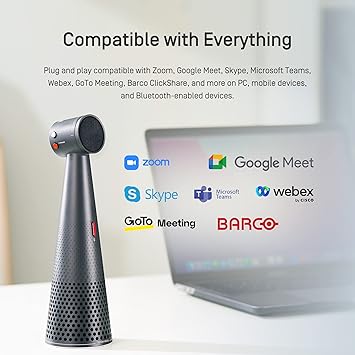 IPEVO Vocal AI Beamforming Bluetooth Speakerphone for Conferencing, Video Calls, Online Meetings, Hybrid Work, Meeting Rooms, Microphone with Noise Reduction
