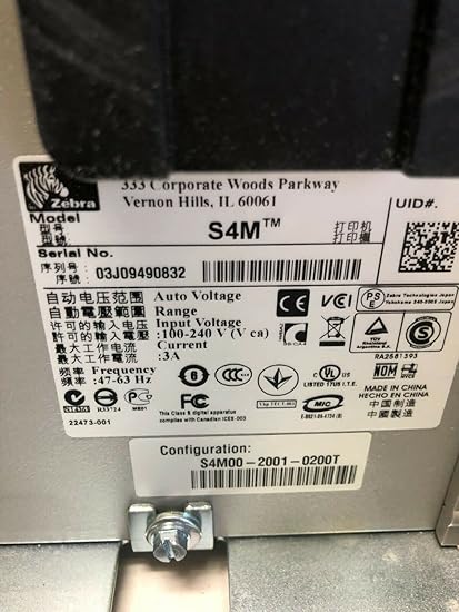 Zebra S4M Network Thermal Label Printer Direct Thermal Thermal Transfer 203 dpi Tear-Off Serial USB 1.1 10-100Base-TX S4M00-2001-0200T