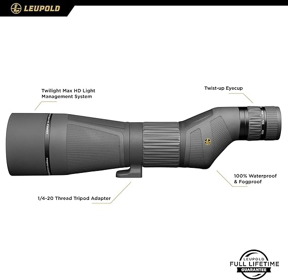 Leupold Optics, SX-4 Pro Guide HD Spotting Scopes - 20-60x85mm, Kit, Straight, Shadow Gray, Tripod Ready, Twilight Max HD Light Management System, Scratch Resistant Lens, Water/Fog Proof