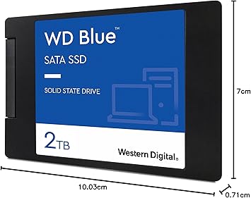 Western Digital 2TB WD Blue 3D NAND Internal PC SSD - SATA III 6 Gb/s, 2.5"/7mm, Up to 560 MB/s - WDS200T2B0A