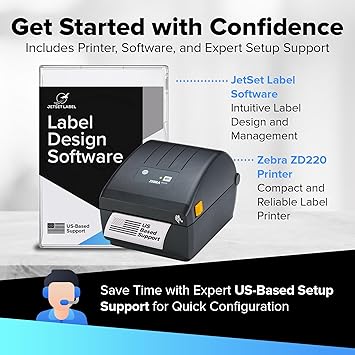 JetSet Label Zebra Label Printer ZD220 Direct Thermal | 203 DPI | ZD22042-D01G00EZ | USB Connectivity | Standard EZPL | 4 in Width