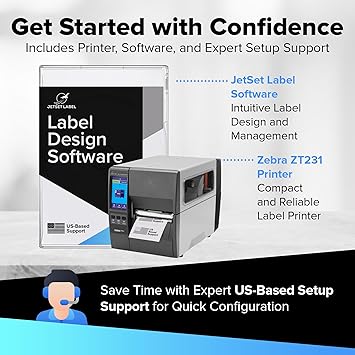 JetSet Label Zebra ZT231 (Zebra ZT230 Replacement) | Thermal Transfer & Direct Thermal 203 DPI | ZT23142-T01000FZ | USB, Serial, Ethernet, Bluetooth Connectivity, Tear Bar