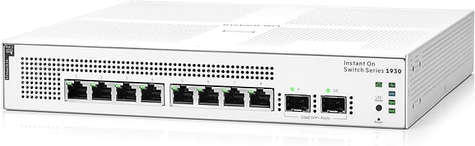 HPE Networking Instant On Switch Series 1930 8-Port Gb Smart-Managed Layer 2+ Ethernet Switch with PoE | 8X 1G | 2X SFP | 8X CL4 PoE 124W | US Cord (JL681A#ABA)