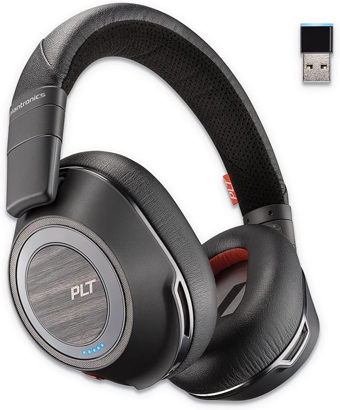 Plantronics - Voyager 8200 UC (Poly) - Bluetooth Dual-Ear (Stereo) Headset - USB-A Compatible to Connect to Your PC and Mac - Works with Teams, Zoom & More - Dual-Mode Active Noise Canceling