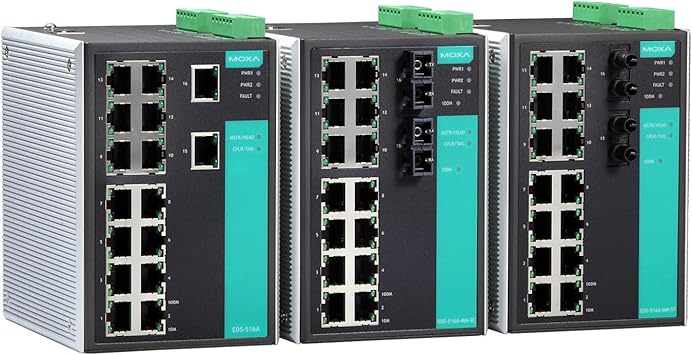 MOXA EDS-516A - 16 Ports Managed Ethernet Switch, 16 10/100 BaseTx Ports with VLAN, IGMP Snooping, Port Trunking, RMON and QoS