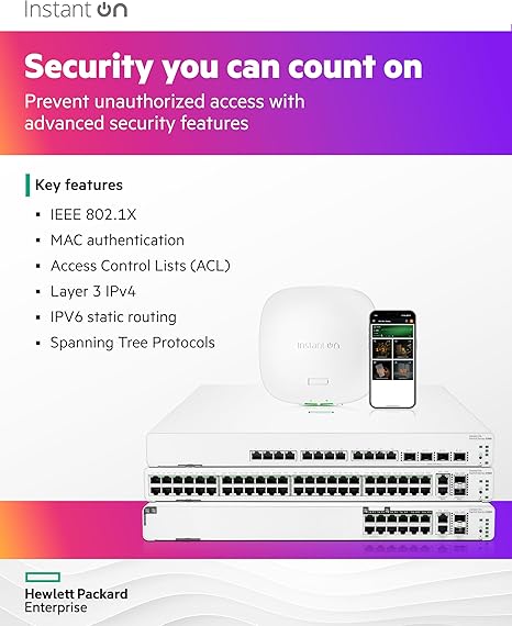 HPE Networking Instant On Switch Series 1960 24-Port Gb Smart-Managed Layer 2+ Ethernet Switch with PoE | 24x 1G | 2X 10GBase-T, 2X SFP+ | 20x CL4, 4X CL6 PoE 370W | Stackable | US Cord (JL807A#ABA)