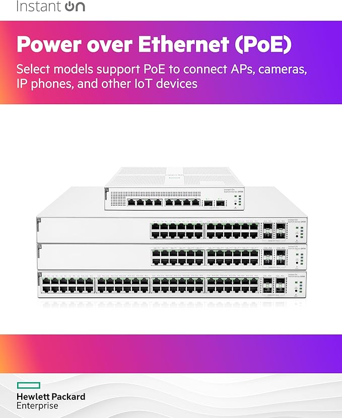 HPE Networking Instant On Switch Series 1930 48-Port Gb Smart-Managed Layer 2+ Ethernet Switch | 48x 1G | 4X SFP+ | 48x CL4 PoE 370W | US Cord (JL686A#ABA)