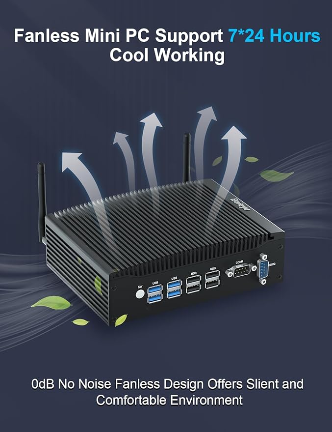 Baieyu Mini Computer 8GB RAM DDR4 128GB SSD Fanless Industrial Mini PC DDR4 Core i5-7300U Mini Desktop Computer Windows 10 Pro 2 HD RS232 COM Fanless PC Industrial PC Dual Band WiFi&BT4.2