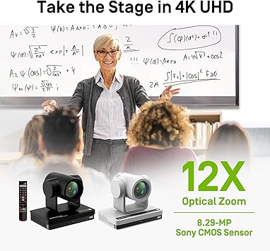 IPEVO VC-Z4K UHD 4K PTZ Camera: 1/2.8" HD CMOS, 12X Optical Zoom, AI AutoTracking, HDMI/USB-C, LAN, PoE. Ideal for Education, Video Conferencing, Church, Live Streaming on YouTube, OBS, Zoom - Black