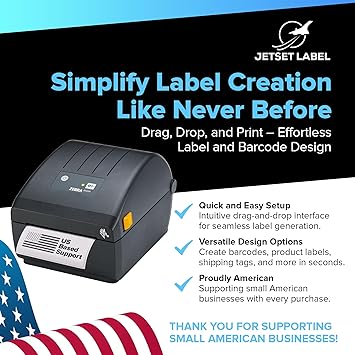 JetSet Label Zebra Label Printer ZD220 Direct Thermal | 203 DPI | ZD22042-D01G00EZ | USB Connectivity | Standard EZPL | 4 in Width