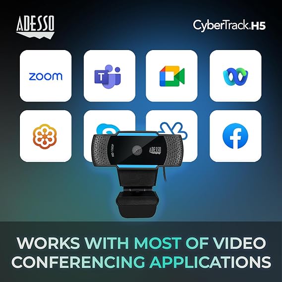 Adesso CyberTrack H5-TAA 1080P HD Auto Focus Webcam with Built-in Dual Microphone, Tripod Mount and Privacy Shutter Cover TAA Compliant
