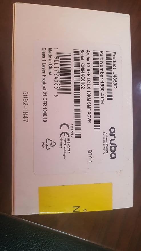 HP J4859D Aruba - SFP (mini-GBIC) transceiver module - GigE - 1000Base-LX - LC single-mode - up to 6.2 miles - for Aruba 2930M 24, 2930M 40, 2930M 48, 8320, MACsec Advanced Module, OfficeConnect 1410