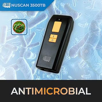 NuScan 3500TB - Portable Commercial 2D Wireless Barcode Scanner with Detachable Magnetic Cable, Antimicrobial, CCD Sensor, with Bluetooth for POS, Smartphones, and Tablets