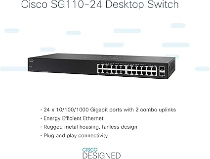 Cisco SG110-24 Unmanaged Switch with 24 Gigabit Ethernet (GbE) Ports plus 2 Combo mini-GBIC SFP , Limited Lifetime Protection (SG110-24-NA)