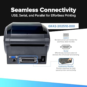 Zebra GK420D Direct Thermal Desktop Printer - USB and Ethernet Connectivity Monochrome Barcode Label Printer, 203 dpi, 8 IPS, 4.09" Max Print Width, Grey - GK42-202210-000