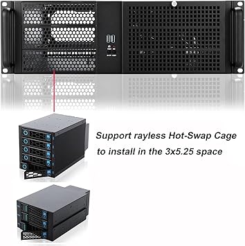 RackChoice 3u Rackmount Server Chassis MATX/Mini-ITX 3x5.25 Support ATX PSU with Either top/Bottom or Side Cooling and SFX PSU (Need to use The ATX to SFX braccket in Screw Box)