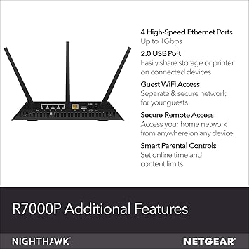 NETGEAR Nighthawk AC2300 Smart WiFi Router – MU-MIMO Dual Band Gigabit (R7000P) Compatible with Amazon Echo/Alexa and Circle Smart Parental Controls