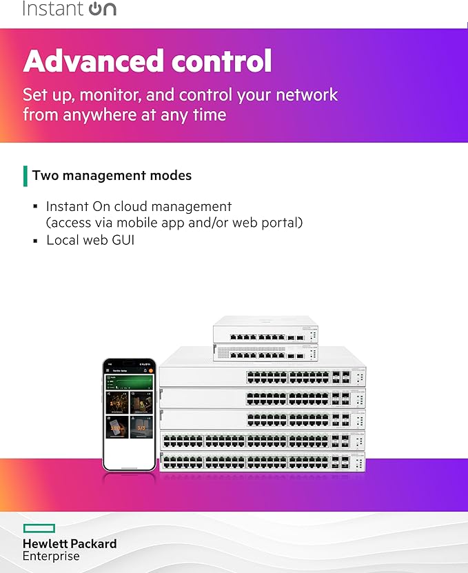 HPE Networking Instant On Switch Series 1930 48-Port Gb Smart-Managed Layer 2+ Ethernet Switch | 48x 1G | 4X SFP+ | US Cord (JL685A#ABA)