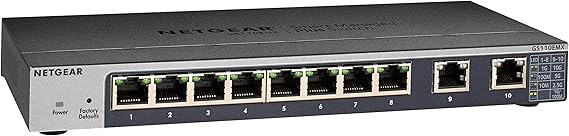 NETGEAR 10-Port Gigabit/10G Ethernet Smart Managed Plus Switch (GS110EMX) - with 2 x 10G/Multi-gig, Desktop/Rackmount, and ProSAFE Lifetime Protection